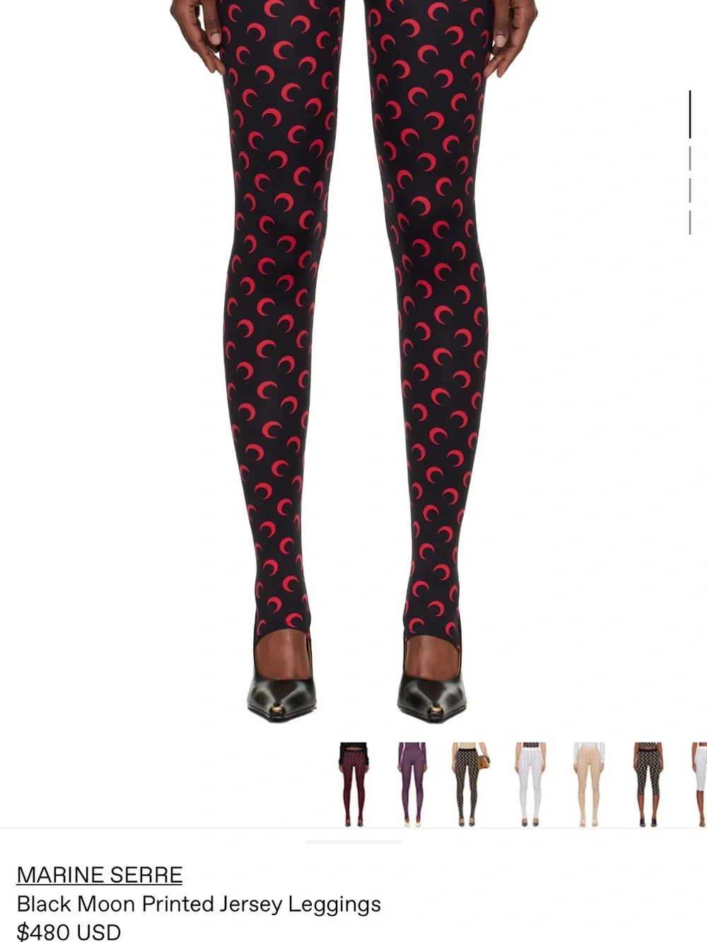 Marine Serre Black Leggings with Pink Crescent Moon Print